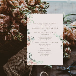 Invitación Flores rosadas Eucalipto 2 lugar boda Rubor