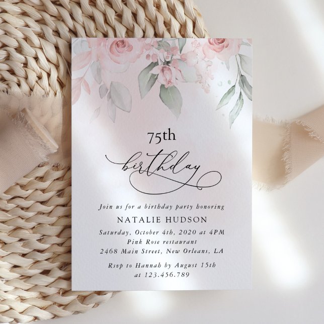 Invitación Flores rosadas, flores rosas, Boho, Cumpleaños (Subido por el creador)