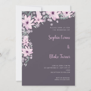Invitación Flores Rosadas Hermosas Casamiento Gris Fumoso Rom