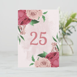 Invitación flores rosadas hojas verdes número de tabla