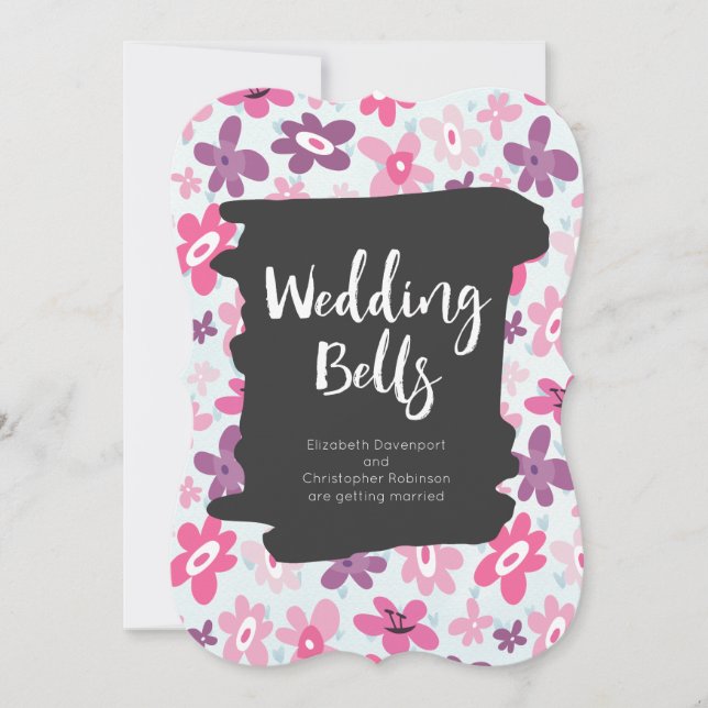 Invitación Flores rosadas lindas y caprichosas boda retro (Anverso)