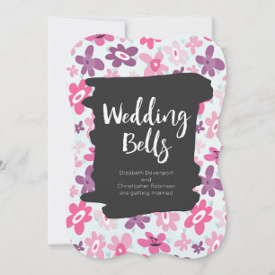 Invitación Flores rosadas lindas y caprichosas boda retro