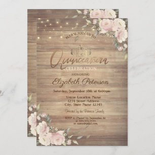 Invitación Flores rosadas Madera Quinceañera