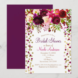 Invitación Flores Rosadas Marsala Floral Elegante Despedida d