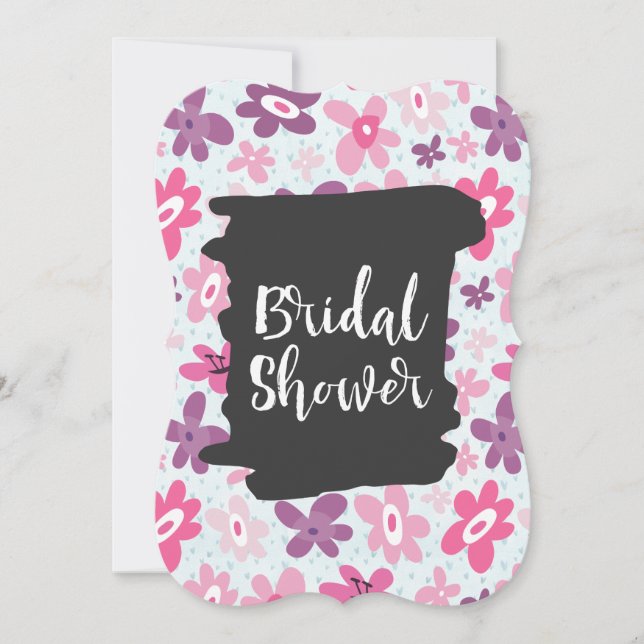 Invitación Flores rosadas Modelo Retro caprichoso Ducha de no (Anverso)