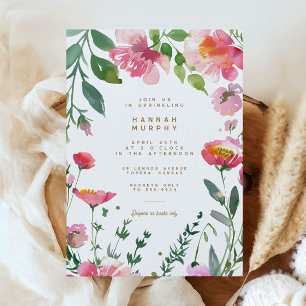 Invitación Flores rosadas modernas Chica del Jardín de Oro Be