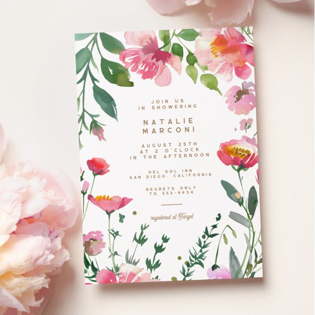 Invitación Flores rosadas modernas duchas de novia en el jard (Subido por el creador)