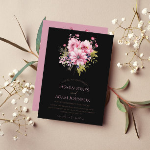 Invitación Flores rosadas negras florales Boda estético oscur