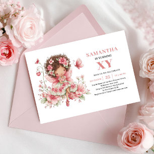 Invitación Flores Rosadas para el Segundo Cumpleañ