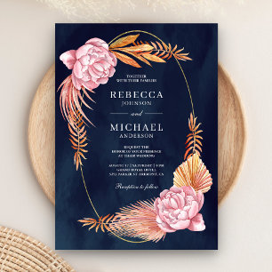 Invitación Flores rosadas polvorientas Hojas de palma secas B