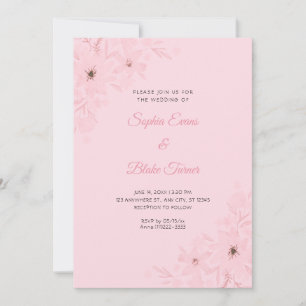 Invitación Flores rosadas románticas, boda floral suave rosa