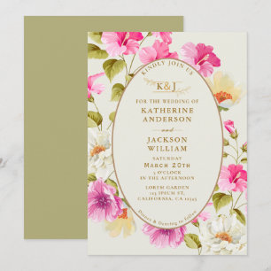 Invitación Flores rosadas rosa Boda de oro