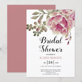 Invitación Flores rosadas rosas turbias boda ducha de novia