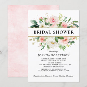 Invitación Flores rosadas Rubor Modern Gold Bridal Shower