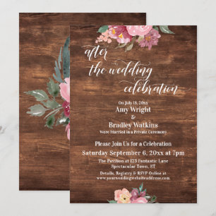 Invitación Flores Rosadas Rústicas Después de la Celebración 
