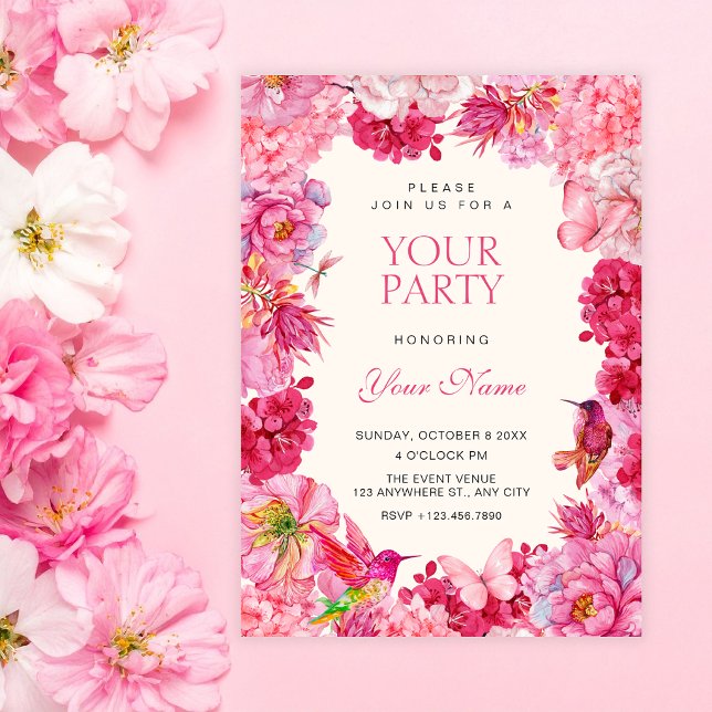 Invitación Flores rosadas rústicas florales (Subido por el creador)
