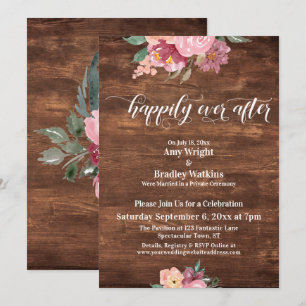 Invitación Flores Rosadas Rústicas Recepción Felices para Sie