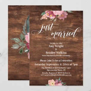 Invitación Flores Rosadas Rústicas Solo Recepción Recién Casa