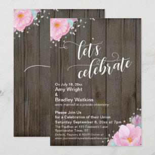 Invitación Flores Rosadas Rústicas Vamos a Celebrar Recepción