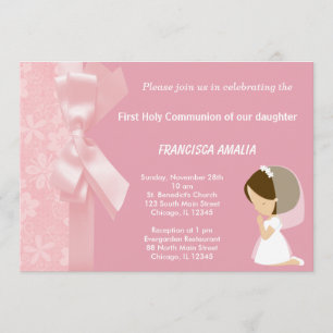 Invitación Flores rosadas Santa Comunión