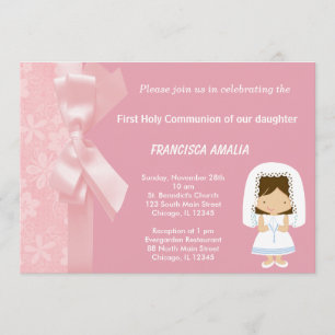 Invitación Flores rosadas Santa Comunión