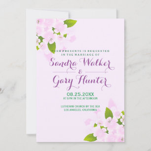 Invitación Flores rosadas sobre fondo de boda rosa claro