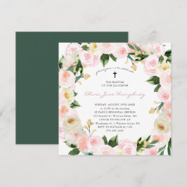 Invitación Flores rosadas sonrojadas | Bautismo floral de pri