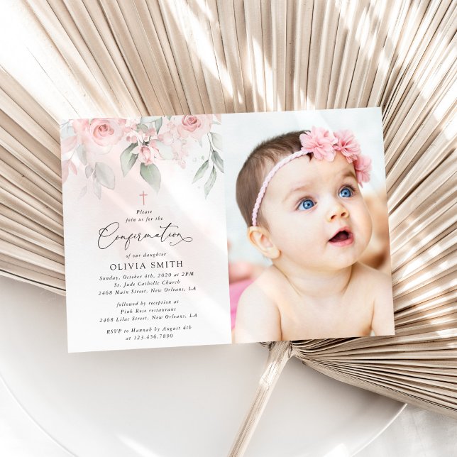 Invitación Flores rosadas sonrojadas, Verdor, Confirmación fl (Subido por el creador)