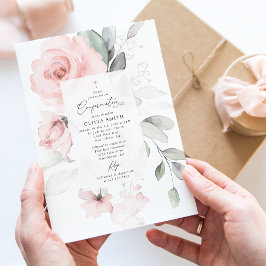 Invitación Flores rosadas sonrojadas, Verdor, Confirmación fl