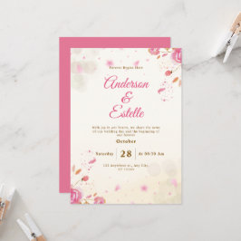 Invitación Flores rosadas suaves románticas jardín de verano