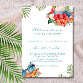 Invitación Flores rosadas tropicales Beach Bridal Shower