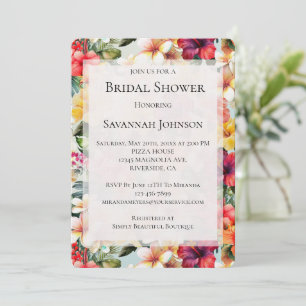 Invitación Flores rosadas tropicales hibiscus, ducha de novia