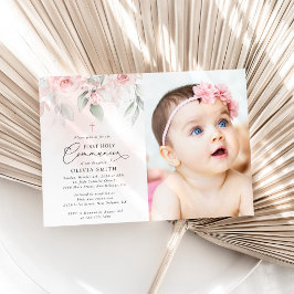 Invitación Flores Rosadas, Verdor, Primera Comunión