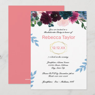 Invitación Flores Rosadas Verticales - Despedida de Soltera