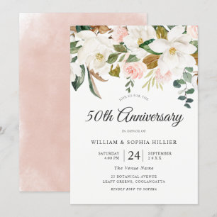 Invitación Flores Rosadas y Blancas 50 Aniversario de Boda