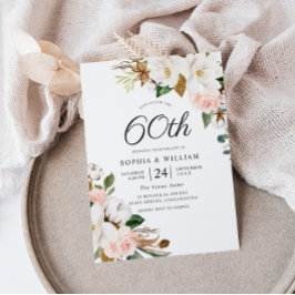 Invitación Flores rosadas y blancas 60º aniversario de bodas
