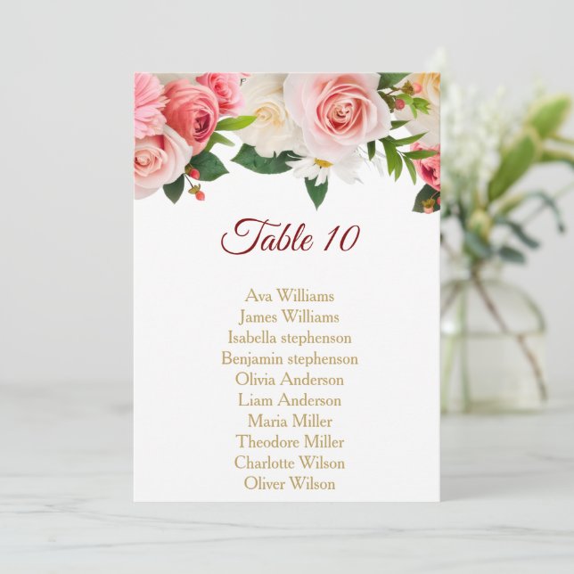 Invitación flores rosadas y blancas asientos dorados (Anverso de pie)