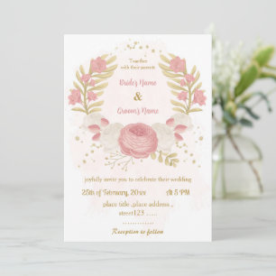 Invitación flores rosadas y blancas boda de guirnaldas botáni