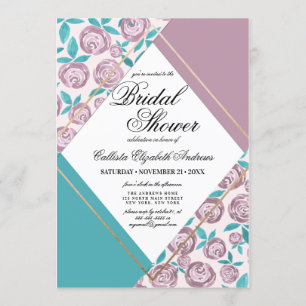 Invitación Flores rosadas y doradas acuarela Ducha nupcial