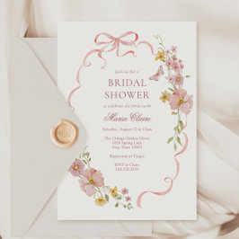 Invitación Flores rosadas y duchas de novias en arcos