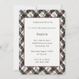 Invitación Flores rosadas y encaje negro burdeos falso Cumple