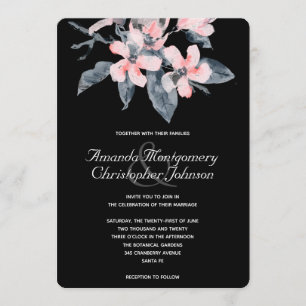Invitación Flores rosadas y grises, boda elegante con acuarel
