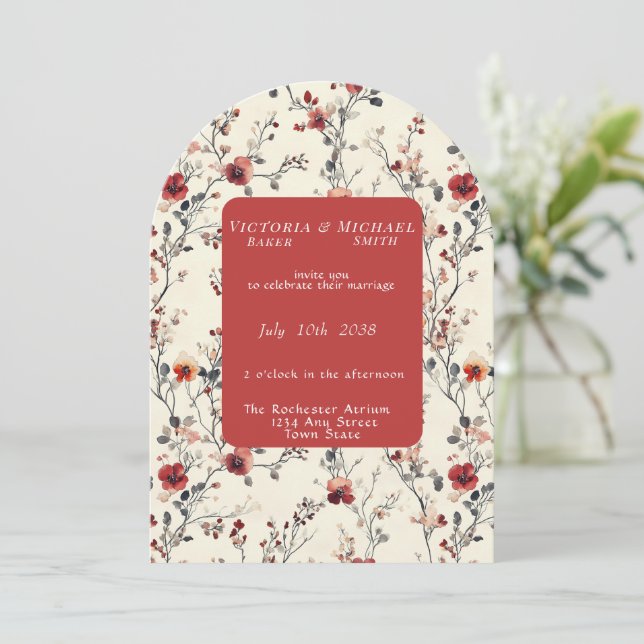 Invitación Flores rosadas y rojas de primavera en flor   (Anverso de pie)