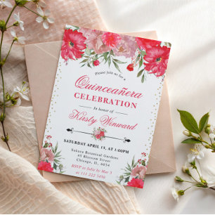 Invitación Flores rosadas y sonrosadas de verano para Quincea