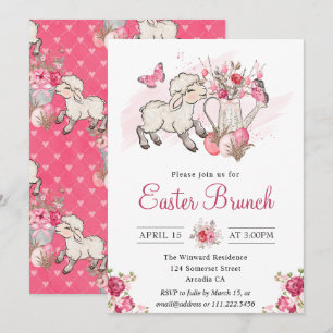 Invitación Flores rosas acuáticas y brunch de pascua de corde