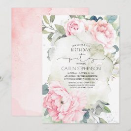 Invitación Flores rosas antiguas y vegetación Cumpleaños