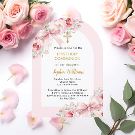 Invitación Flores rosas arco arco arco chica Primera comunión