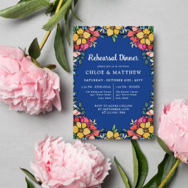 Invitación Flores rosas azules ensayan cena
