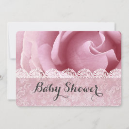 Invitación Flores rosas Baby Shower con encaje y Damask A06Z