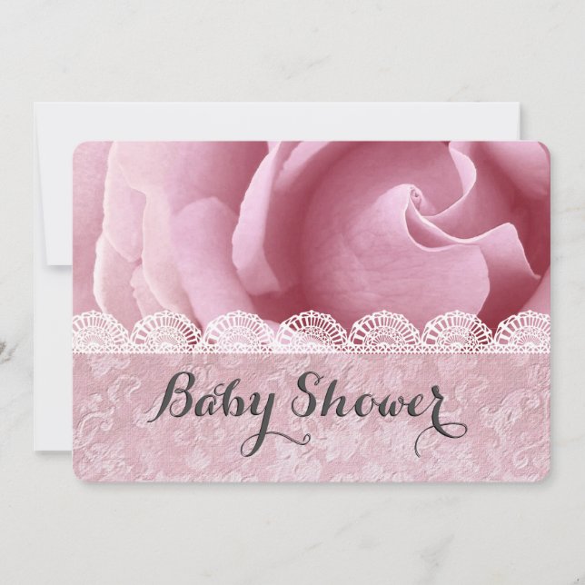 Invitación Flores rosas Baby Shower con encaje y Damask A06Z (Anverso)
